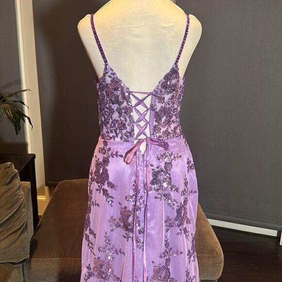 Women’s Purple Mermaid Fit Prom Party Dress Sparkly Sequins Lace Up Back Size 8 - Picture 6 of 12